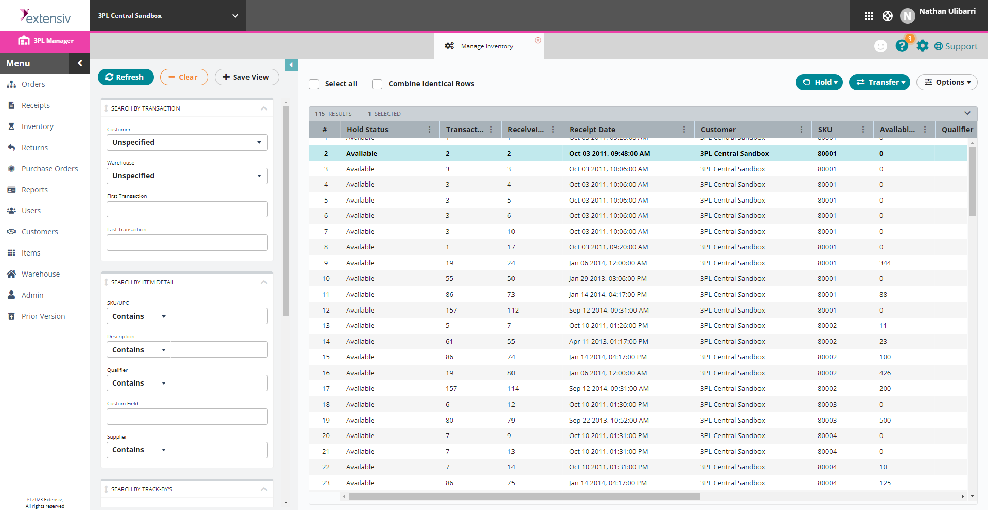 screenshot of 3PL Warehouse Manager
